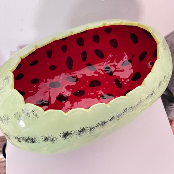 Large Ceramic Realistic Watermelon Serving Decorative Bowl 14" - Picture 3 of 6
